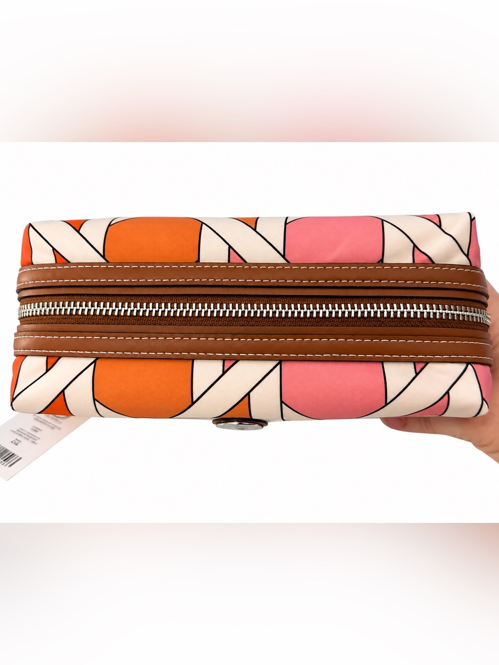 Tory Burch Light Hibiscus Basketweave Cosmetic Case NWT $120 - Picture 5 of 7